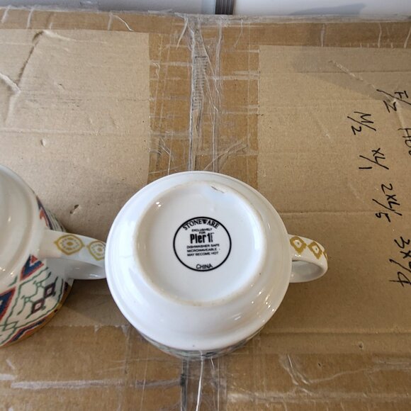 Pier 1 imports stoneware stackable coffee mugs qty of 2 GUC SEE PICS "BIN F" - Picture 7 of 10